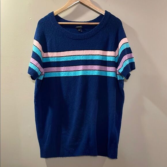 Torrid Navy Sweater with Pastel Stripes - Picture 1 of 7